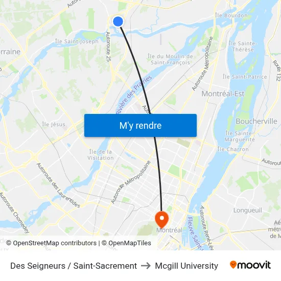 Des Seigneurs / Saint-Sacrement to Mcgill University map