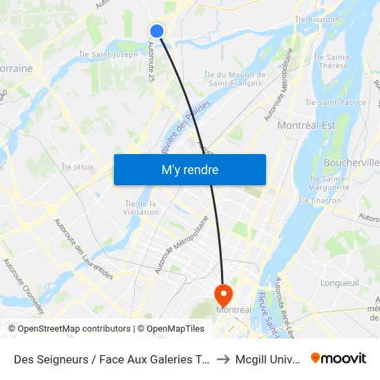 Des Seigneurs / Face Aux Galeries Terrebonne to Mcgill University map