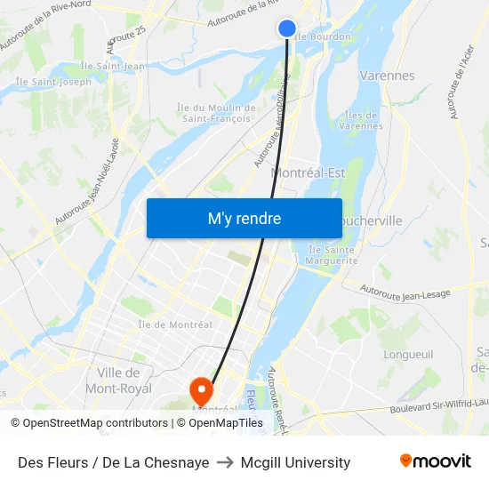 Des Fleurs / De La Chesnaye to Mcgill University map