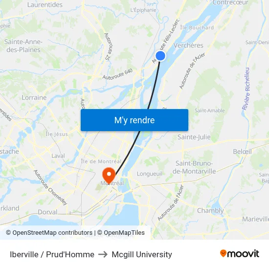 Iberville / Prud'Homme to Mcgill University map