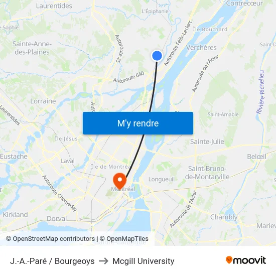 J.-A.-Paré / Bourgeoys to Mcgill University map