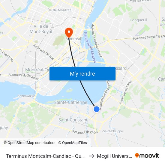 Terminus Montcalm-Candiac - Quai 3 to Mcgill University map