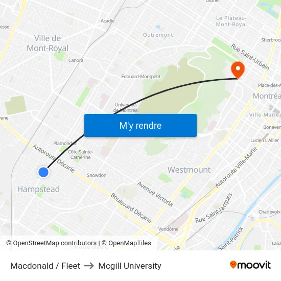 Macdonald / Fleet to Mcgill University map