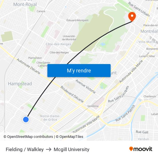 Fielding / Walkley to Mcgill University map