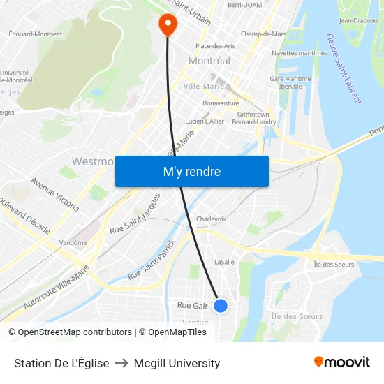 Station De L'Église to Mcgill University map