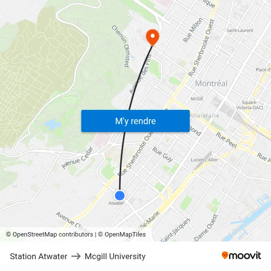 Station Atwater to Mcgill University map