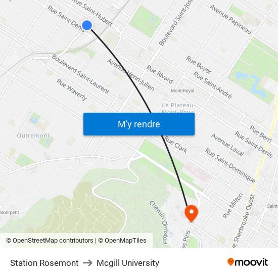 Station Rosemont to Mcgill University map