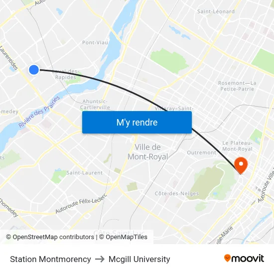 Station Montmorency to Mcgill University map