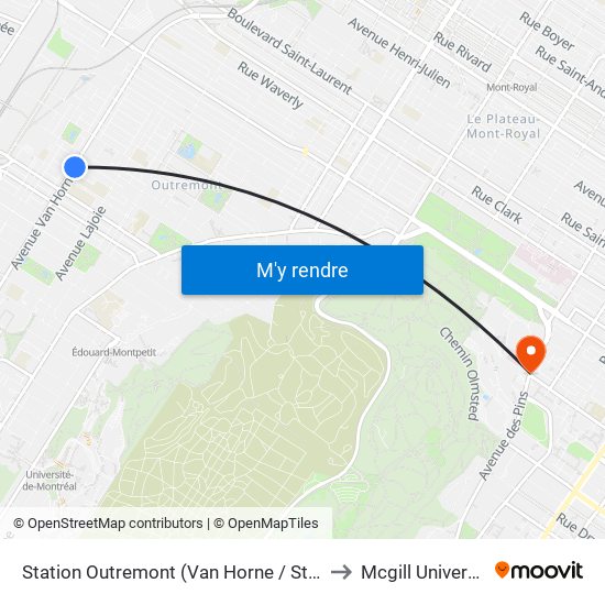 Station Outremont (Van Horne / Stuart) to Mcgill University map