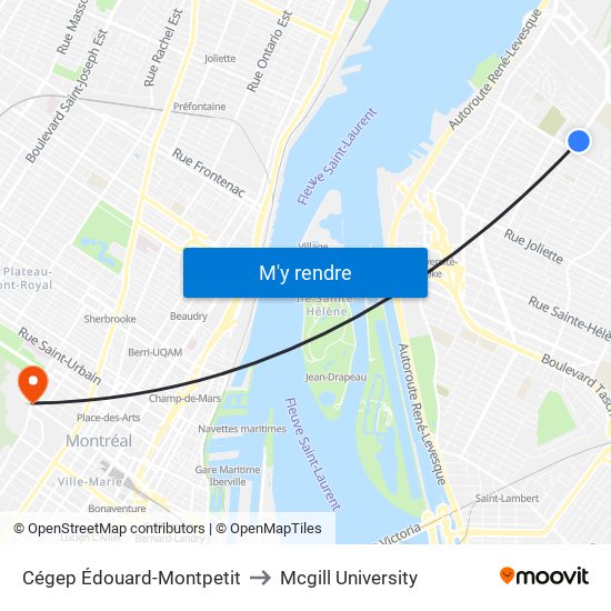 Cégep Édouard-Montpetit to Mcgill University map