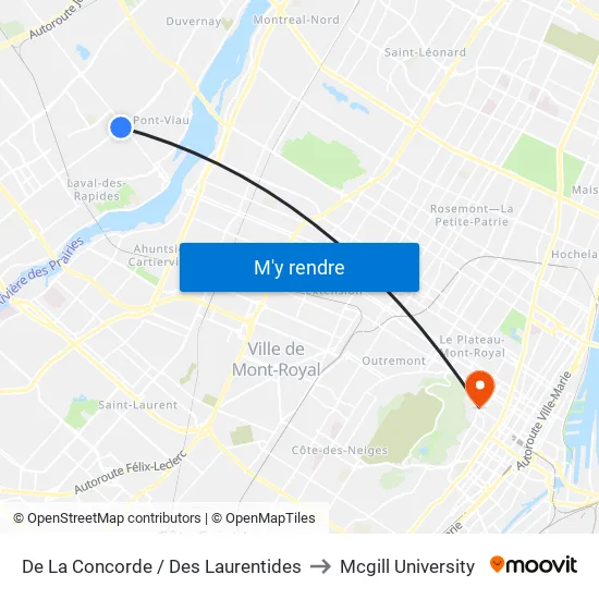 De La Concorde / Des Laurentides to Mcgill University map