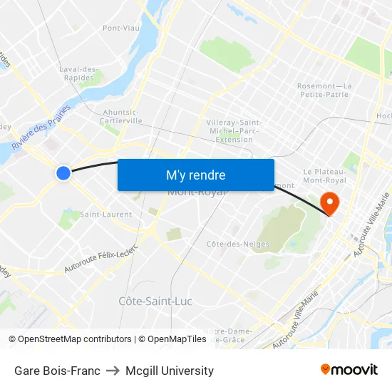 Gare Bois-Franc to Mcgill University map