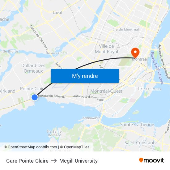 Gare Pointe-Claire to Mcgill University map