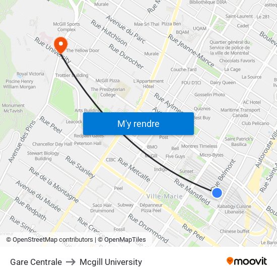 Gare Centrale to Mcgill University map