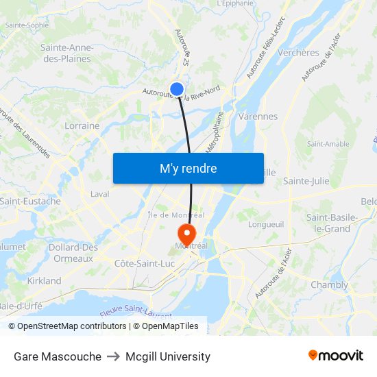 Gare Mascouche to Mcgill University map