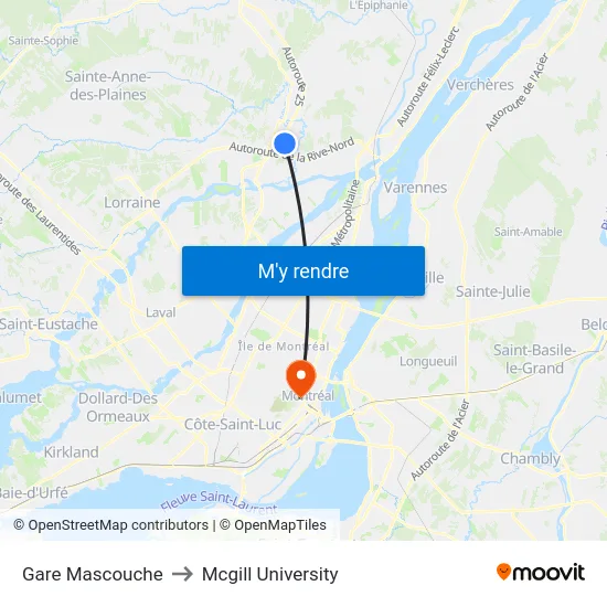 Gare Mascouche to Mcgill University map