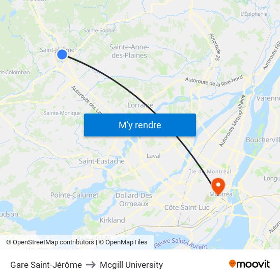 Gare Saint-Jérôme to Mcgill University map