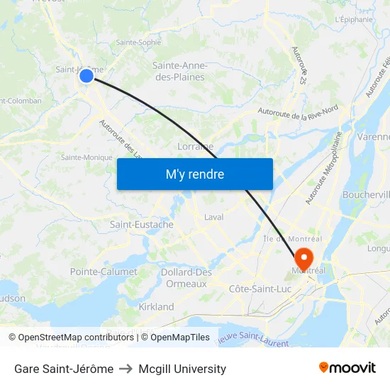Gare Saint-Jérôme to Mcgill University map