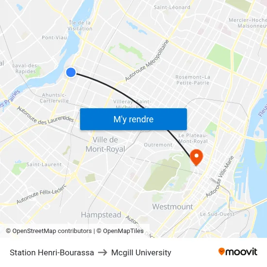 Station Henri-Bourassa to Mcgill University map