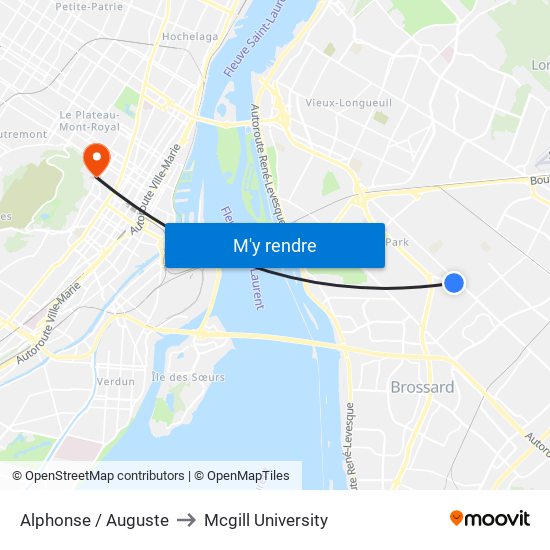 Alphonse / Auguste to Mcgill University map