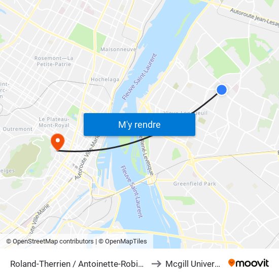 Roland-Therrien / Antoinette-Robidoux to Mcgill University map