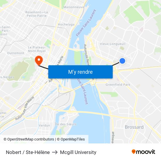 Nobert / Ste-Hélène to Mcgill University map