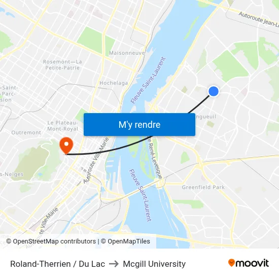 Roland-Therrien / Du Lac to Mcgill University map