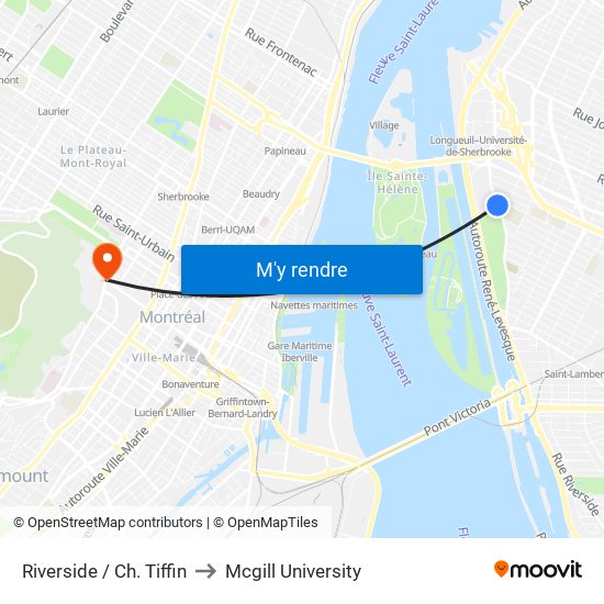 Riverside / Ch. Tiffin to Mcgill University map