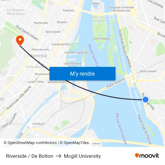 Riverside / De Bolton to Mcgill University map