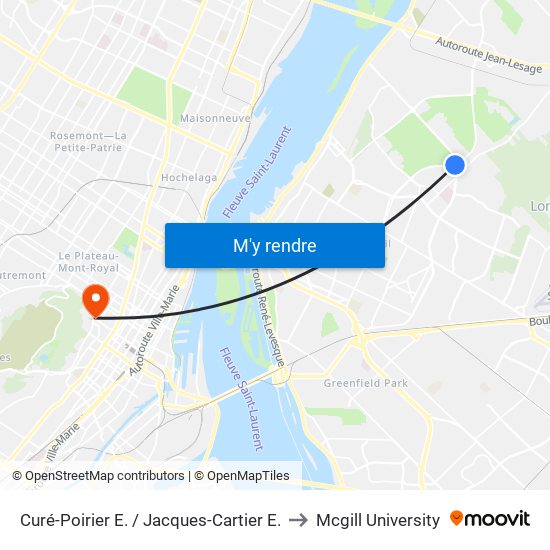 Curé-Poirier E. / Jacques-Cartier E. to Mcgill University map