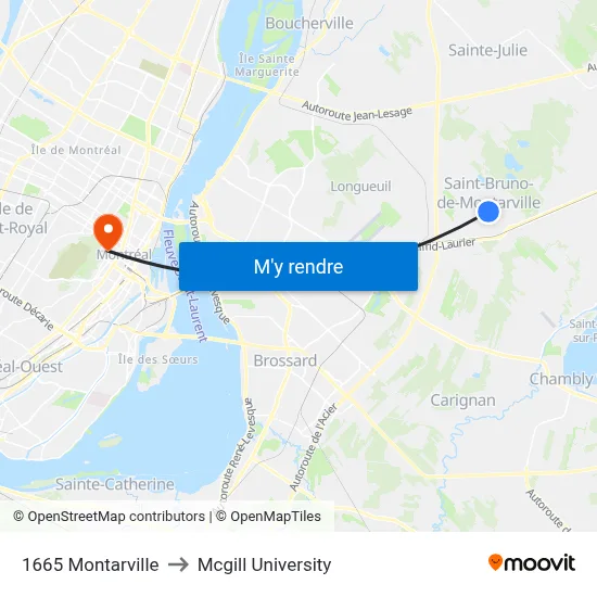 1665 Montarville to Mcgill University map