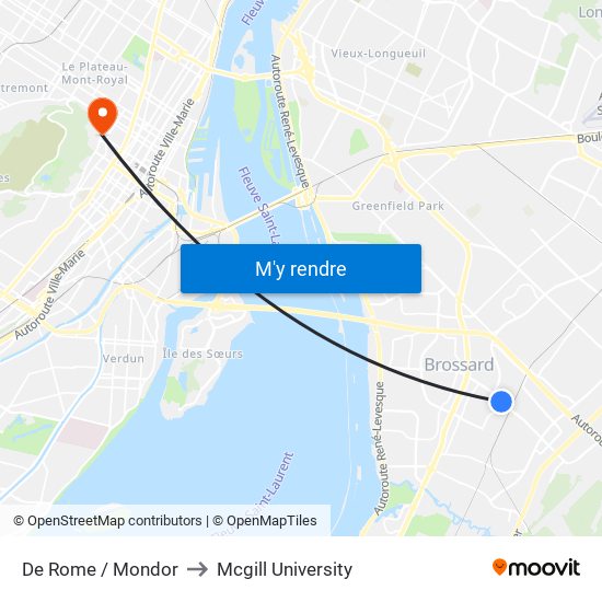 De Rome / Mondor to Mcgill University map