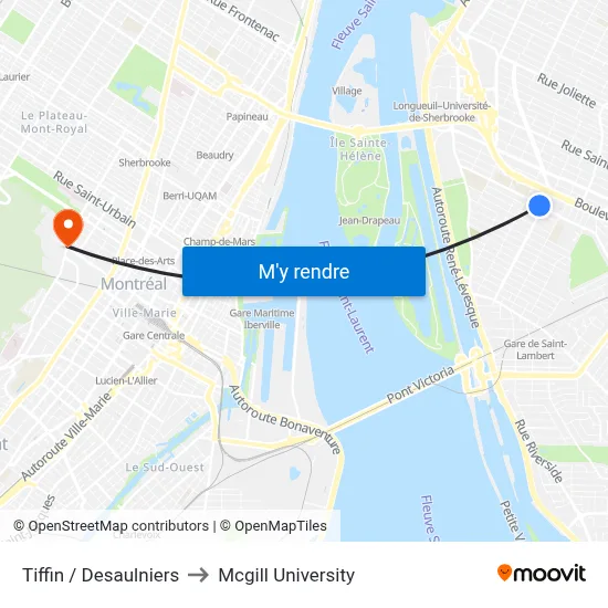 Tiffin / Desaulniers to Mcgill University map