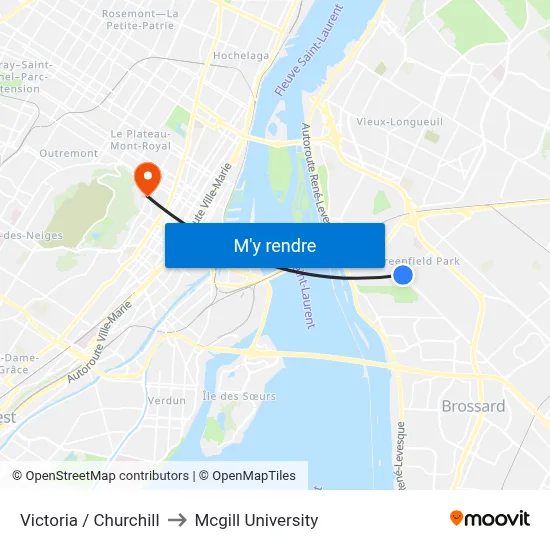 Victoria / Churchill to Mcgill University map