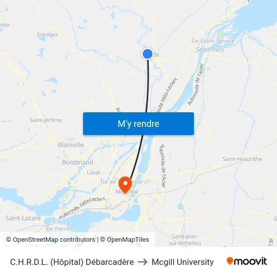 C.H.R.D.L. (Hôpital) Débarcadère to Mcgill University map