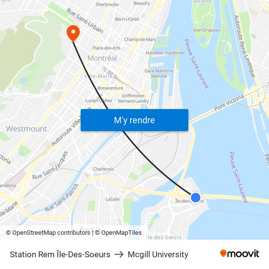 Station Rem Île-Des-Soeurs to Mcgill University map