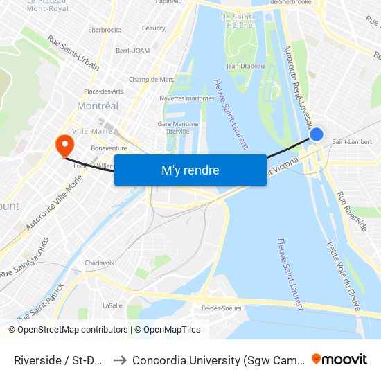 Riverside / St-Denis to Concordia University (Sgw Campus) map