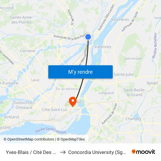 Yves-Blais / Cité Des Pionniers to Concordia University (Sgw Campus) map