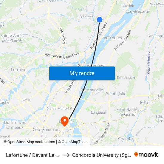 Lafortune / Devant Le Civique 797 to Concordia University (Sgw Campus) map