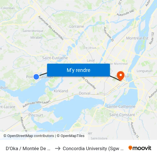 D'Oka / Montée De La Baie to Concordia University (Sgw Campus) map