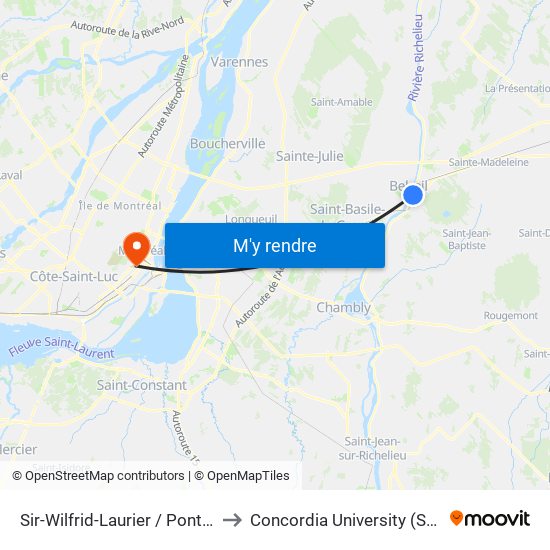Sir-Wilfrid-Laurier / Pont Jordi-Bonet to Concordia University (Sgw Campus) map