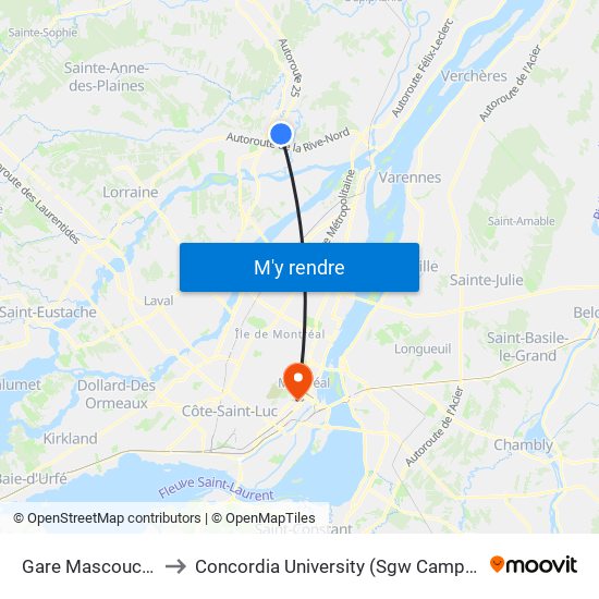 Gare Mascouche to Concordia University (Sgw Campus) map