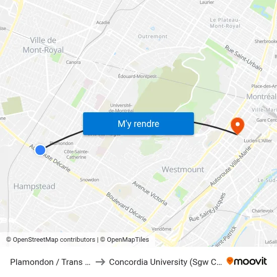 Plamondon / Trans Island to Concordia University (Sgw Campus) map