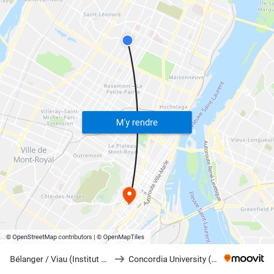 Bélanger / Viau (Institut De Cardiologie) to Concordia University (Sgw Campus) map