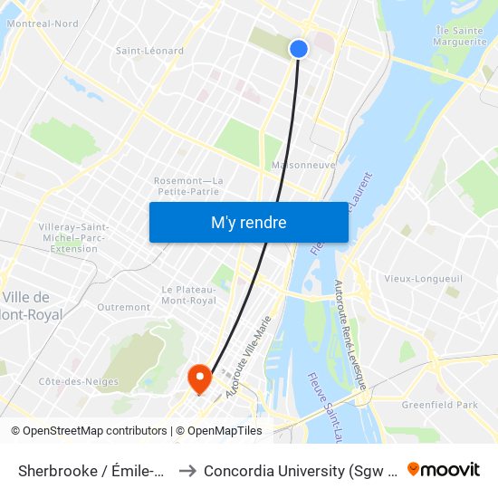 Sherbrooke / Émile-Legrand to Concordia University (Sgw Campus) map