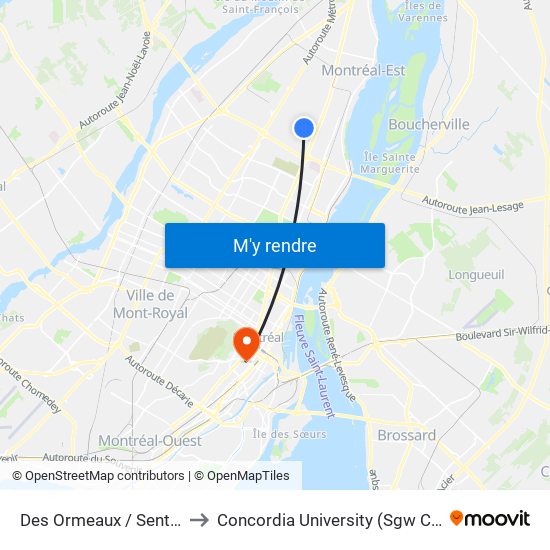 Des Ormeaux / Sentennes to Concordia University (Sgw Campus) map