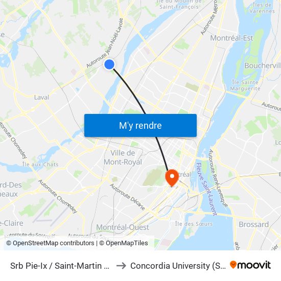 Srb Pie-Ix / Saint-Martin Ouest -Zone B to Concordia University (Sgw Campus) map