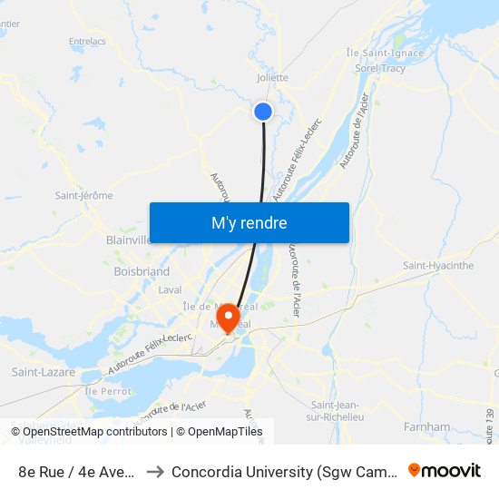 8e Rue / 4e Avenue to Concordia University (Sgw Campus) map