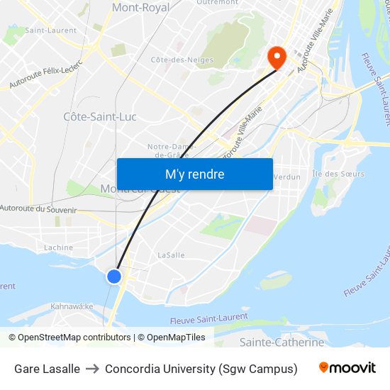 Gare Lasalle to Concordia University (Sgw Campus) map