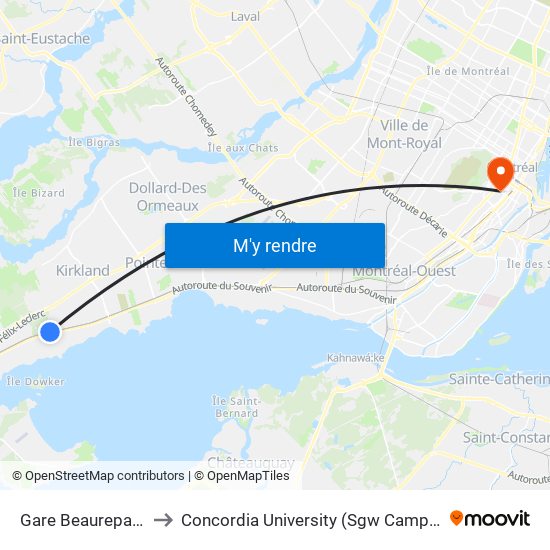 Gare Beaurepaire to Concordia University (Sgw Campus) map